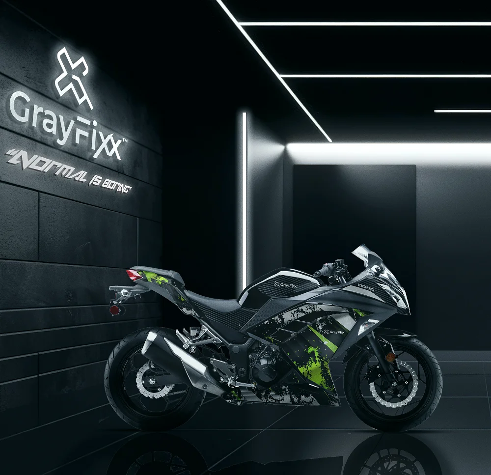 Vortex Edition Lemon Green Full Body Sticker For Ninja 300 | Made In Premium Gloss With FPF(Fade Protection Film), Water Proof, Precut Sticker, Pack Of 1 For Both Side